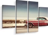 Schilderij - Oldtimer op de weg, 4 luik, premium print