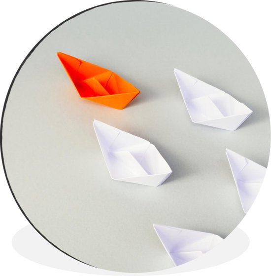 WallCircle - Wandcirkel - Muurcirkel - Boot - Papier - Oranje - Aluminium - Dibond - ⌀ 30 cm - Binnen en Buiten