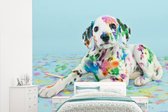 Behang - Fotobehang Hond - Verf - Blauw - Breedte 265 cm x hoogte 220 cm