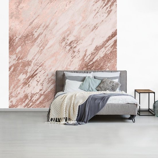Behang - Fotobehang Marmer - Roze - Patroon - Breedte 240 cm x hoogte 240 cm