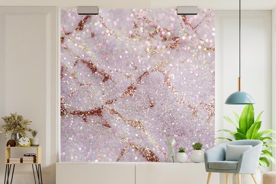Papier peint - Papiers Papier peint photo Marbre - Violet - Glitter - Largeur 220 cm x Hauteur 220 cm