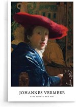 Walljar - Johannes Vermeer - Meisje Met De Rode Hoed - Muurdecoratie - Poster