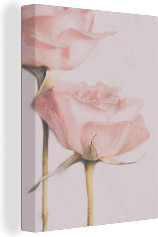 Canvas Schilderij Twee roze rozen - 60x80 cm - Wanddecoratie