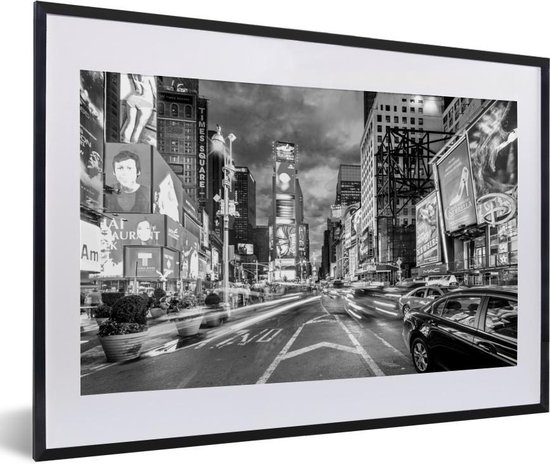 Fotolijst incl. Poster - New York - Auto - Zwart - Wit - 60x40 cm - Posterlijst