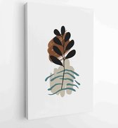 Botanische muur kunst vector set. Earth tone boho gebladerte lijntekeningen tekenen met abstracte vorm. 1 - Moderne schilderijen – Verticaal – 1880835778 - 80*60 Vertical