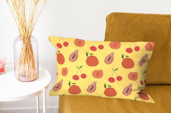Sierkussen décoratif Fruit abstrait à usage intérieur - Fruit rouge abstrait sur fond jaune - 50x30 cm - Coussin intérieur rectangulaire en coton