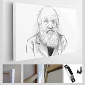 Charles Darwin (1809-1882) hand getekend vector illustratie portret in zeer fijne tekeningen - Modern Art Canvas - Horizontaal - 1294111291