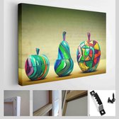 Decoratief fruit - peren en appels, gemaakt van hout en met de hand beschilderd. moderne kunst - Modern Art Canvas - Horizontaal - 258943667