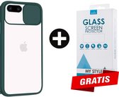 Backcase CamShield Slide Cover Camera Bescherming iPhone 8 Plus Groen - Gratis Screen Protector - Telefoonhoesje - Smartphonehoesje