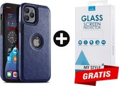 Backcase Lederen Hoesje iPhone 12 Pro Blauw - Gratis Screen Protector - Telefoonhoesje - Smartphonehoesje