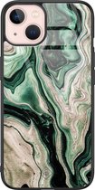 iPhone 13 hoesje glass - Groen marmer / Marble | Apple iPhone 13  case | Hardcase backcover zwart