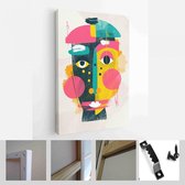 Gezicht portret abstractie muur kunst illustratie ontwerp vector. creatieve vormen ontwerp graphics met getextureerde geometrische vormen - Moderne kunst canvas - Verticaal - 18565