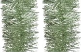 2x stuks kerstslingers salie groen (sage) 270 x 10 cm - Folie lametta guirlandes/slingers