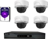 Safire set met 4x PoE 4 megapixel witte dome buiten camera's en een netwerk recorder met 1TB harde schijf