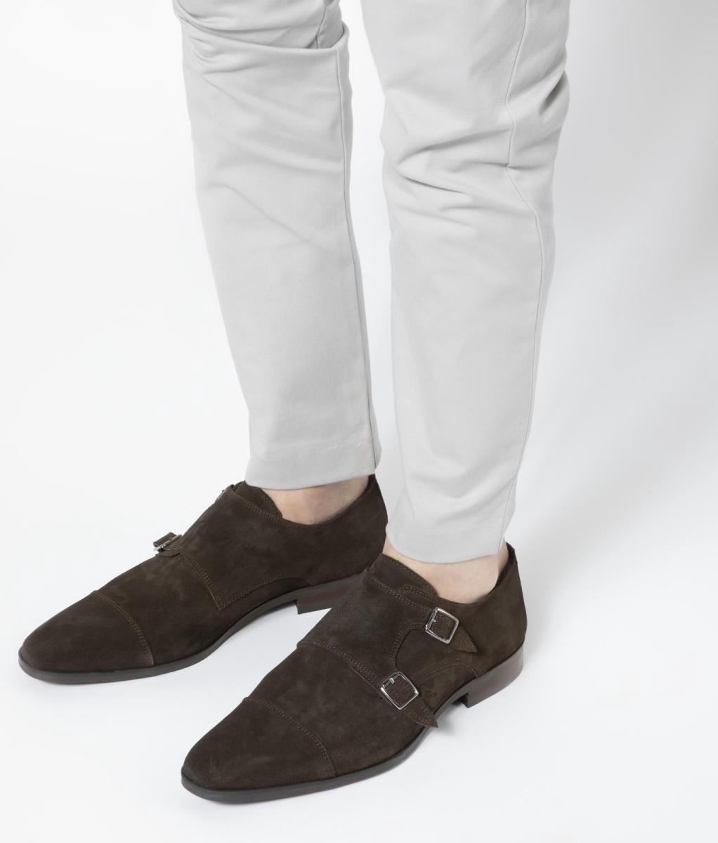 Manfield - Heren - Donkerbruine gespschoenen van suède - Maat 44 | bol.com