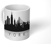 Mok - tekening met tekst van het silhouet van de stad New York - zwart wit - 350 ML - Beker - Mok met Tekst