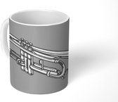 Mok - tekening van een trompet op een gele achtergrond - zwart wit - 350 ML - Beker