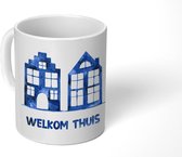 Mok - Koffiemok - Blauw - 'Welkom thuis' - Spreuken - Quotes - Mokken - 350 ML - Beker - Koffiemokken - Theemok