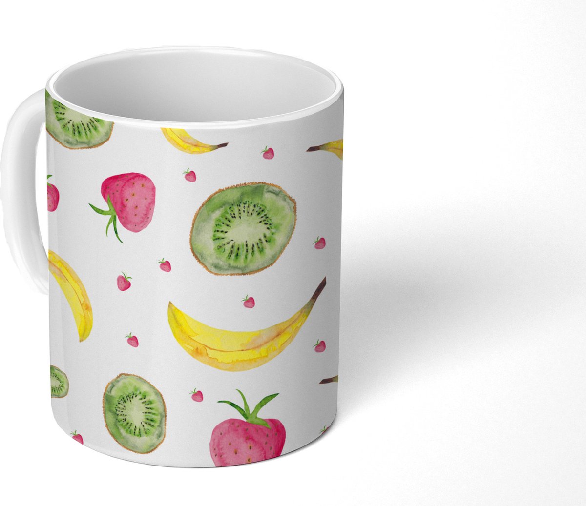 Mok - Koffiemok - Fruit - Aquarelverf - Wit - Mokken - 350 ML - Beker - Koffiemokken - Theemok