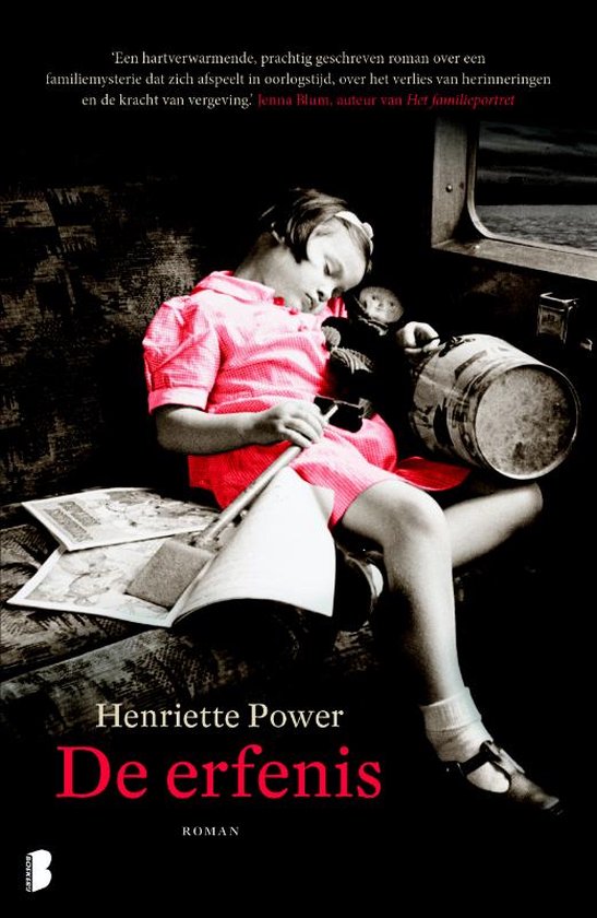 Une jeune fille en robe rose assise sur un banc avec une peluche. 'De erfenis' par Henriette Power.