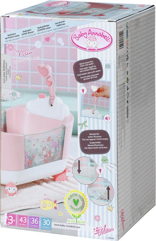 Baby Annabell badspeelgoed met roze badkuip, douchekop met hartje en vrolijke onderwaterdecoratie.