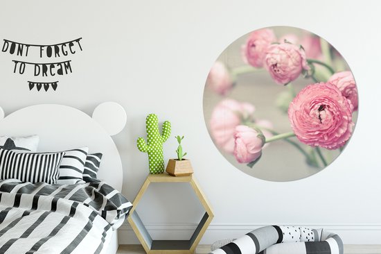 Renoncules roses dans un vase en verre Sticker mural cercle mural ⌀ 140 cm / cercle papier peint / cercle mural / cercle vivant - auto-adhésif et découpe ronde