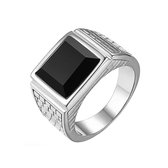"Black Stone" Zilverkleurige Ring - maat 62
