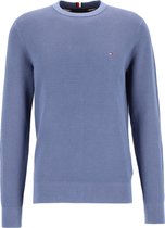 Tommy Hilfiger structure crew neck - heren trui katoen met O-hals - jeansblauw (Faded indigo) -  Maat: S