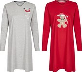 Happy Shorts Dames Kerst Pyjama Nachthemd  Rood / Grijs - Maat  M