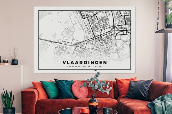 Peinture sur Toile Carte - Vlaardingen - Nederland - 180x120 cm - Décoration murale XXL