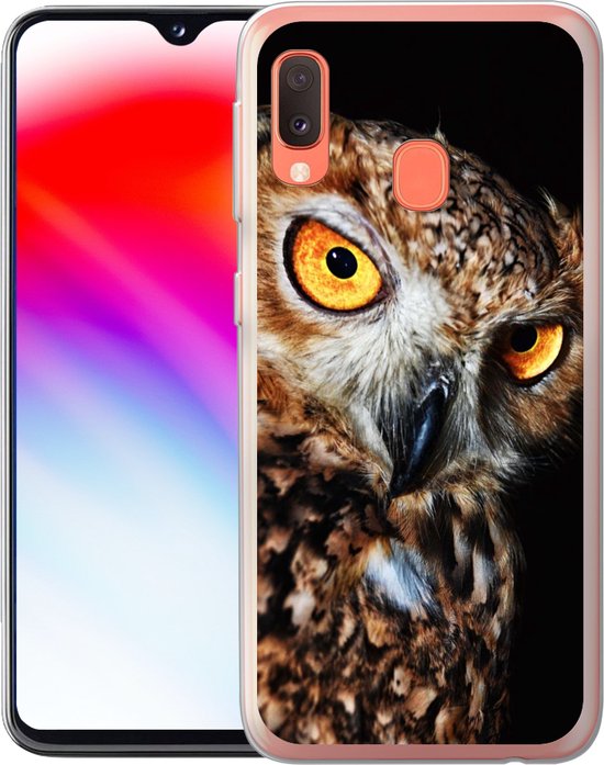 Coque Samsung Galaxy A20e - Hibou - Zwart - Jaune - Siliconen