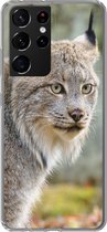 Geschikt voor Samsung Galaxy S21 Ultra hoesje - Lynx - Bos - Grijs - Siliconen Telefoonhoesje