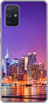 Geschikt voor Samsung Galaxy A51 hoesje - New York - Skyline - Paars - Siliconen Telefoonhoesje