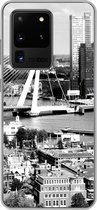Geschikt voor Samsung Galaxy S20 Ultra hoesje - Rotterdam - Skyline - Zwart - Wit - Siliconen Telefoonhoesje
