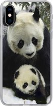 Geschikt voor iPhone X hoesje - Panda - Welp - Sneeuw - Siliconen Telefoonhoesje