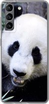 Geschikt voor Samsung Galaxy S21 hoesje - Panda - Dier - Bladeren - Siliconen Telefoonhoesje