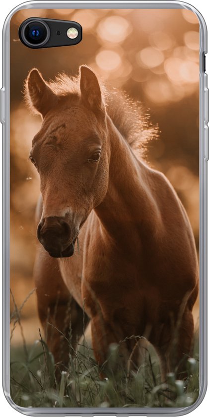 Geschikt voor iPhone SE 2020 hoesje - Paard - Licht - Landschap - Siliconen Telefoonhoesje