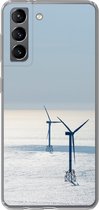 Geschikt voor Samsung Galaxy S21 hoesje - Noordzee - Windmolen - Zon - Siliconen Telefoonhoesje