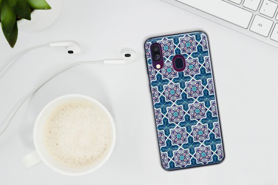 Convient pour coque Samsung Galaxy A40 - Un motif de carreaux de mosaïque marocaine où la couleur bleue est principalement utilisée - Coque de téléphone en Siliconen