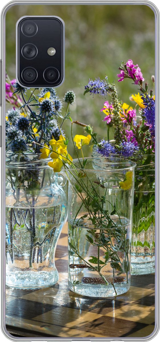 Telefoonhoesje Geschikt voor Samsung Galaxy A51 hoesje - Vaas - Bloemen - Kleuren - Siliconen Telefoonhoesje Telefoonhoesje