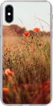 Geschikt voor iPhone Xs hoesje - Zonsondergang - Bloemen - Rood - Siliconen Telefoonhoesje
