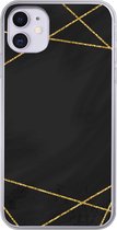 Geschikt voor iPhone 11 hoesje - Geometrisch patroon van gouden lijnen op een zwarte achtergrond - Siliconen Telefoonhoesje