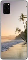 Geschikt voor Samsung Galaxy S20 Plus hoesje - Strand - Zee - Palmboom - Siliconen Telefoonhoesje