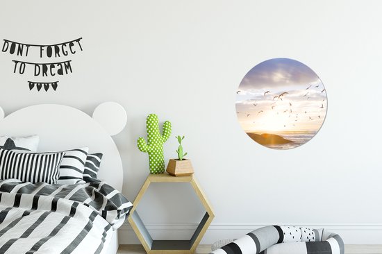 WallCircle® Wandcirkel 30x30 cm - Muurcirkel Kalm beeld van vogels bij zonsondergang - Muurdecoratie woonkamer - Wanddecoratie slaapkamer - Kamer decoratie accessoires - Ronde schilderijen