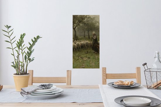 Stickers muraux - Bergère avec troupeau de moutons - Peinture d'Anton Mauve - 20x40 cm - Feuille adhésive