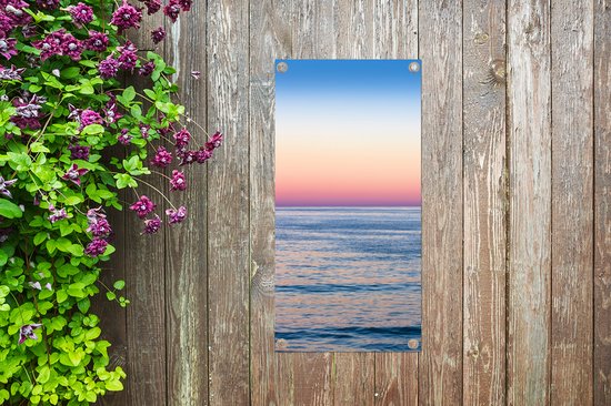 Tuinposter 40x80 cm - Tuindecoratie Regenboog - Zee - Kust - Poster voor in de tuin - Buiten decoratie - Schutting tuinschilderij - Tuindoek muurdecoratie - Wanddecoratie balkondoek