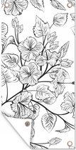 Wanddecoratie buiten Een zwart wit illustratie van een bloemdessin - 80x160 cm - Tuindoek - Buitenposter