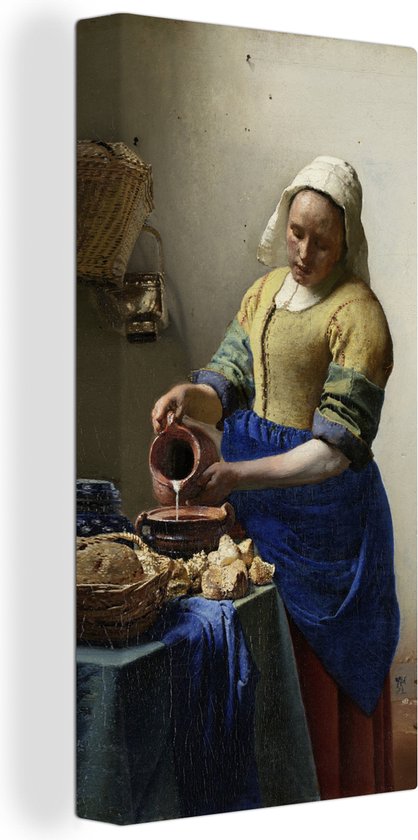 Canvas Schilderij Het melkmeisje - Johannes Vermeer - 40x80 cm - Wanddecoratie
