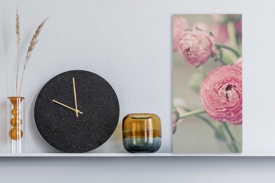 Tableau sur toile Renoncules roses dans un vase en verre - 20x40 cm - Décoration murale