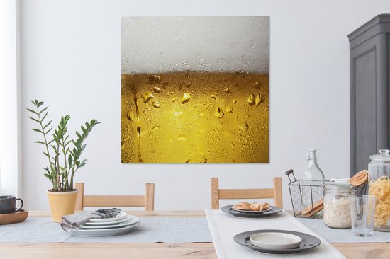 Tableau Peinture sur Toile Débordant Verre de Bière avec Condensation - 90x90 cm - Décoration murale